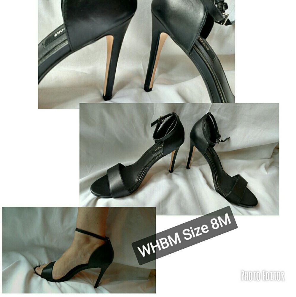 WHBM "Arabella" black heels w/ ankle strap